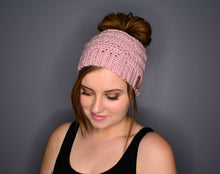 Load image into Gallery viewer, Messy Bun Beanie, Handmade Crochet,  Crochet Hat, Ponytail Hat, Ponytail Beanie, Bun Beanie | Choose Your Color
