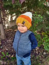 Load image into Gallery viewer, Chunky Cable Knit Hat, Kids Chunky Candy Corn Beanie, Knitted Hat With Pom Pom | CANDY CORN |
